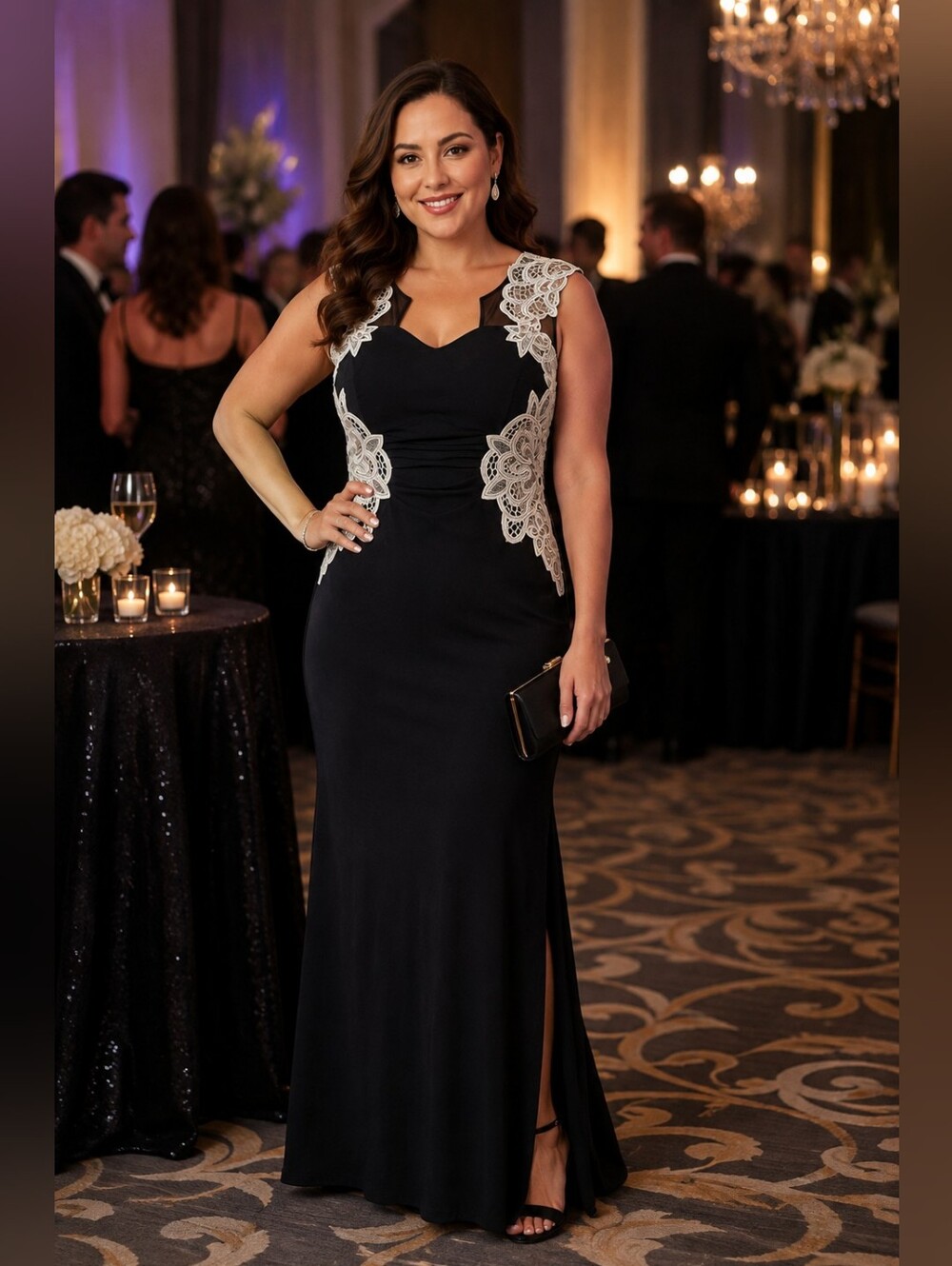 Venus Women's Maxi Formal Black Dress Sweetheart Neck Keyhole Back Slit Size L